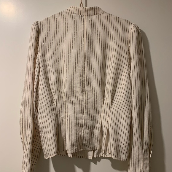 & Other Stories metallic stripe puff sleeve high-neck blouse in white - Picture 2 of 6